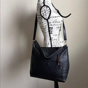 MCM Black/Red Calfskin Ottomar Monogram Large Klara Hobo Crossbody Bag